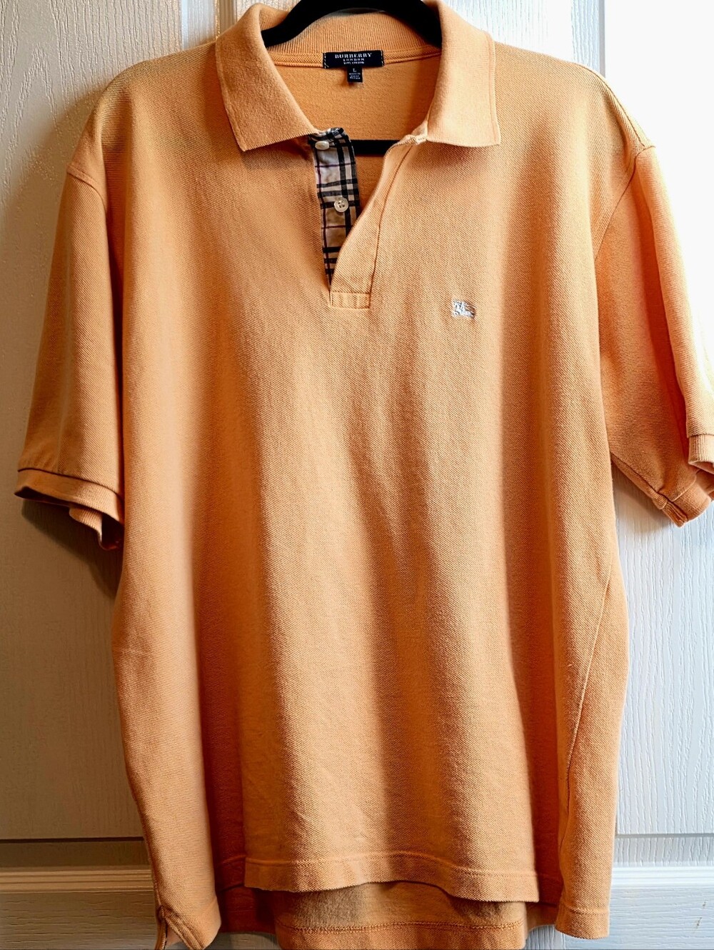 Burberry London Men’s L Orange Polo with Check Placket